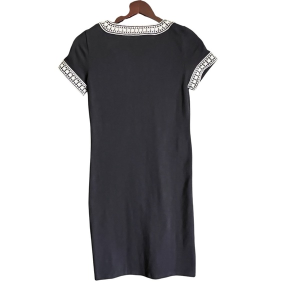 Talbots Embroidered Trim Cotton Navy & White Shift Dress - Picture 2 of 10